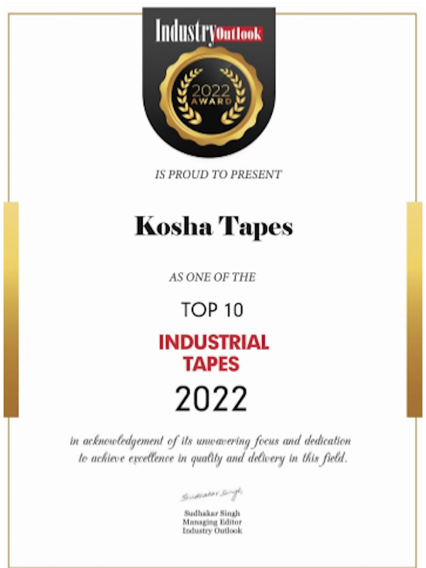 Industry Outlook Top 10 Industrial Tapes Manufacturers 2022 Award - Kosha Tapes